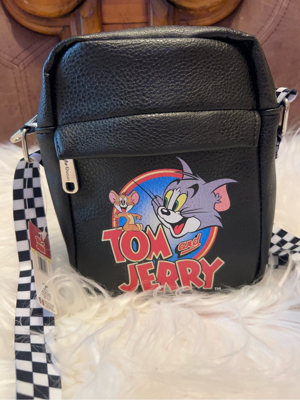 Tom and Jerry NWT  Black vegan leather Crossbody Bag unisex Casual Shoulder Bag - Picture 11 of 15